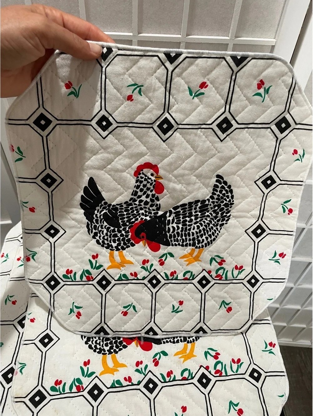 Vintage Quilted Chicken Print Table Mats (set of 4)